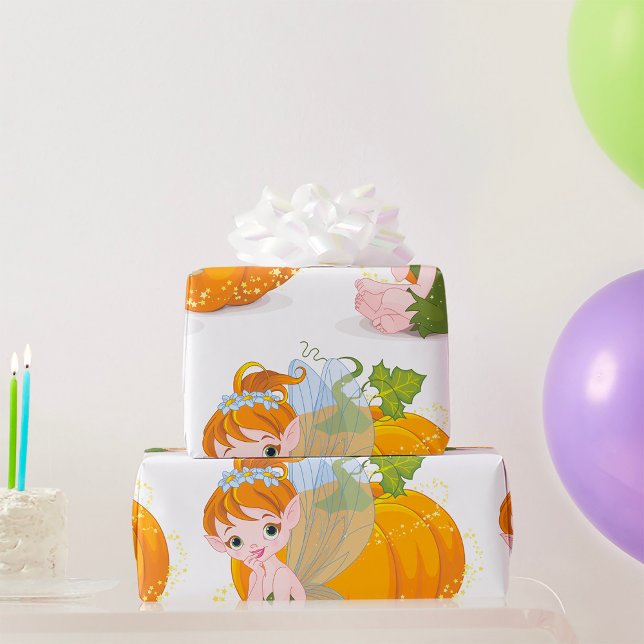 Cute Fairy and a Pumpkin Wrapping Papper Presentpapper (Skapare uppladdad)