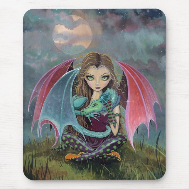 Cute Fairy and Dragon Fantasy Art Mousepad Musmatta (Framsidan)