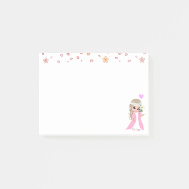 Cute Fairy and Flowers on White Post-it Block (Framsida)
