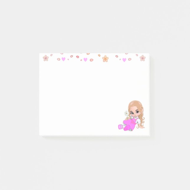 Cute Fairy and Flowers on White Post-it Block (Framsida)