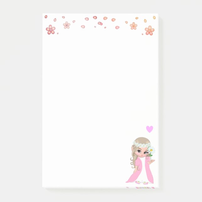 Cute Fairy and Flowers on White Post it Notes Post-it Block (Framsida)
