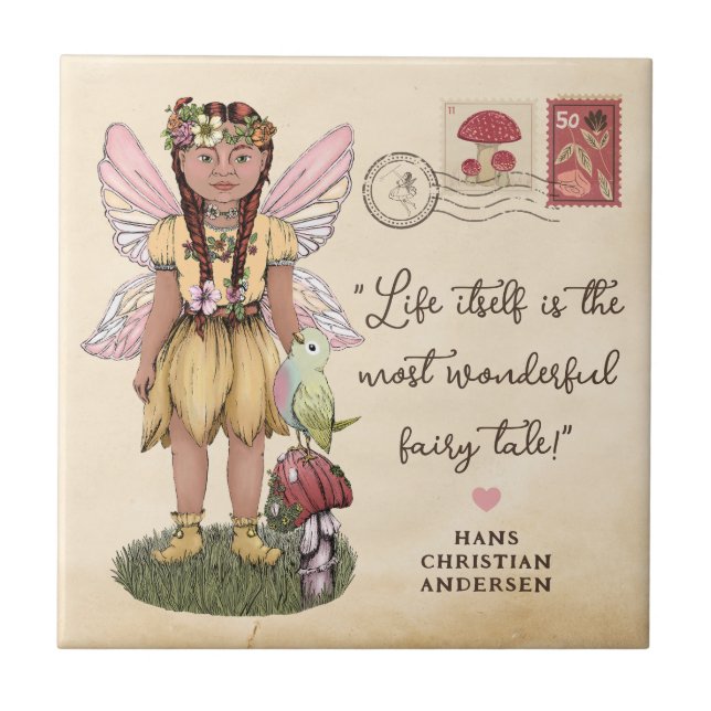 Cute Fairy and Mushroom Inspirational Quote Kakelplatta (Framsidan)