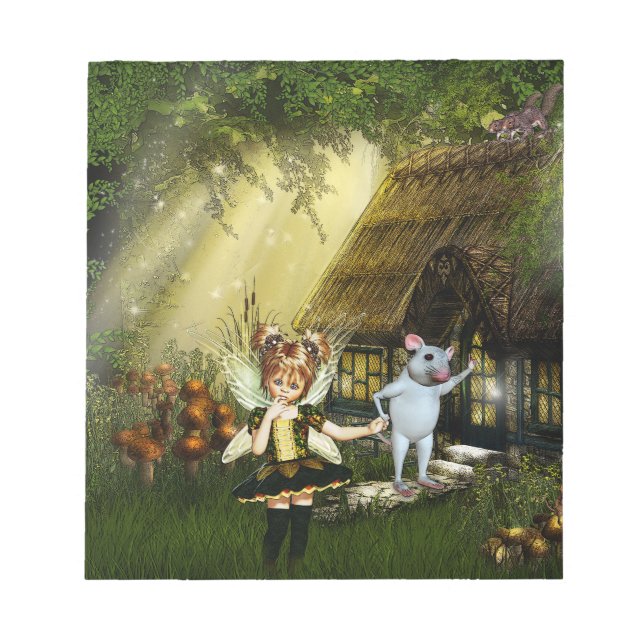 Cute Fairy and White Mouse Anteckningsblock (Framsida)