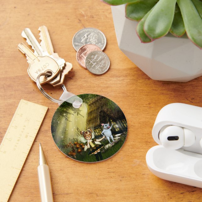 Cute Fairy and White Mouse Nyckelring (Skrivbord)