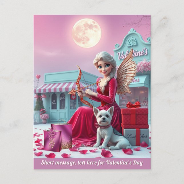 Cute Fairy as Cupid Sunset hund presentbox anpassn Vykort (Framsida)
