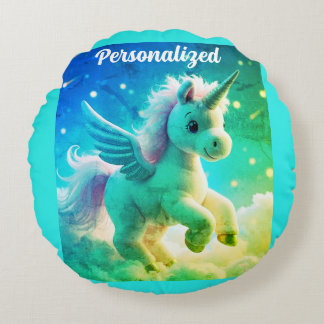 Cute Fairy Baby Unicorn grönt Sparkling Fantasy Rund Kudde