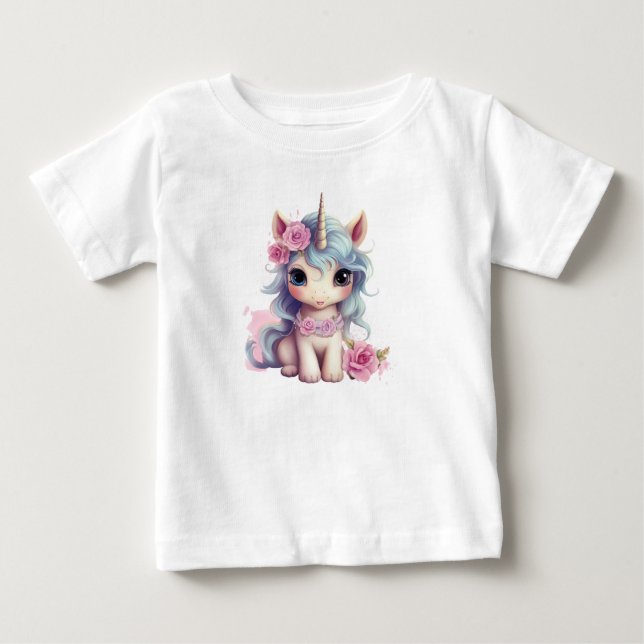 Cute Fairy Baby Unicorn Sparkling Fantasy T Shirt (Framsida)