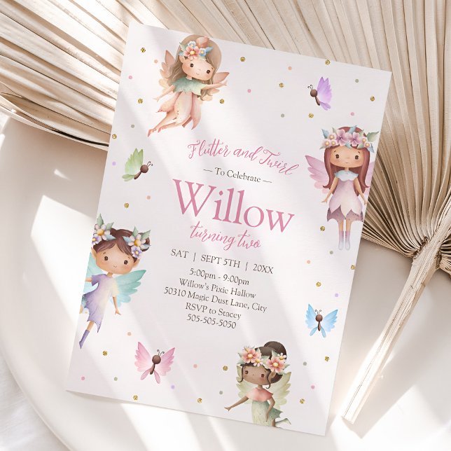 Cute Fairy Birthday bjudande, Pixie Party Inbjudningar (Fairy Birthday Invitation, Whimsical Pixie Party Invitation)