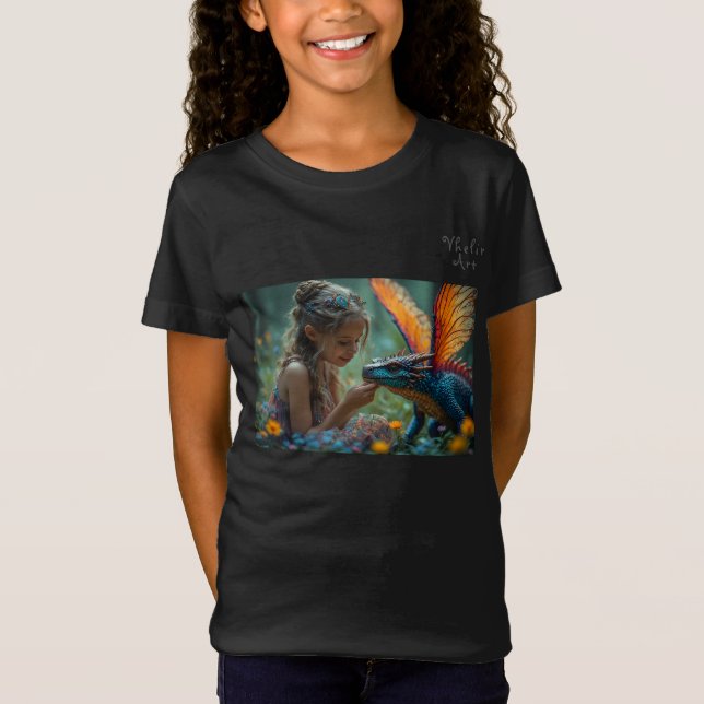 Cute Fairy Blue Dragon Design T Shirt (Framsida)