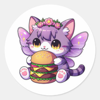 Cute Fairy cat with burger Runt Klistermärke