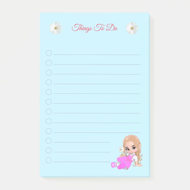 Cute Fairy & Daisy Flowers on Light Blue Post-it Block (Framsida)