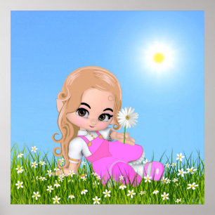 Cute Fairy & Daisy Flowers Poster