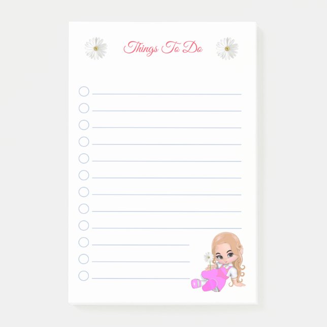 Cute Fairy & Daisy Flowers Sak to Do Notes Post-it Block (Framsida)
