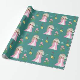 Cute Fairy Elf och Flowers på Teal Presentpapper