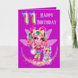 Cute Fairy elfte födelsedagskalendermagi med regnb Kort