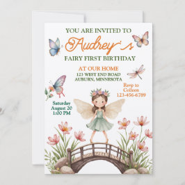Cute Fairy First Birday Inbjudningar