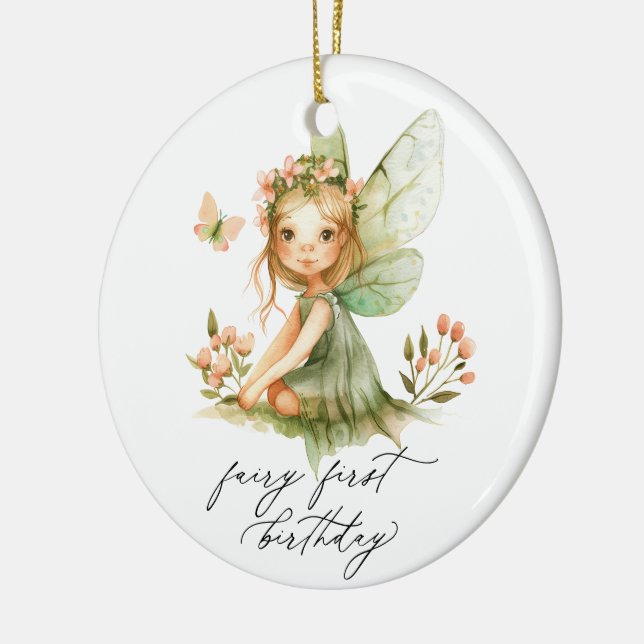 Cute Fairy First Birday Julgransprydnad Keramik (Vänster)