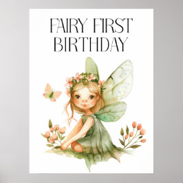 Cute Fairy First Birday Poster