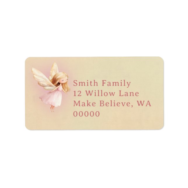 Cute Fairy First Theme Girl's 1st Birthday Party Adressetikett (Framsidan)