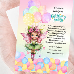 Cute Fairy Födelsedagsfest inbjudan-Garden Party Inbjudningar