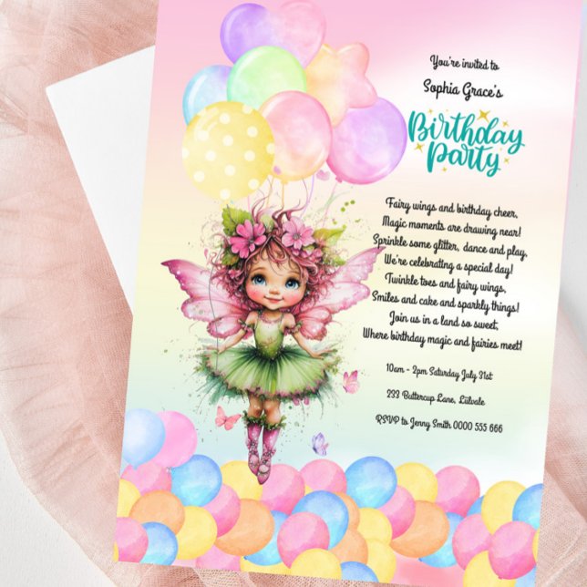 Cute Fairy Födelsedagsfest inbjudan-Garden Party Inbjudningar (Sweet Fairy Birthday party Invitation For Little Girls)