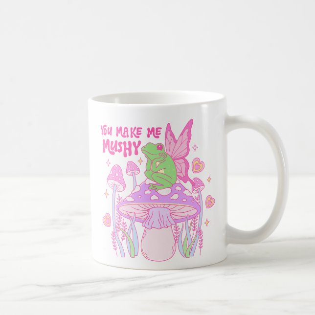 Cute Fairy Frog and Mushroom - du gör mig Mushy Kaffemugg (Höger)