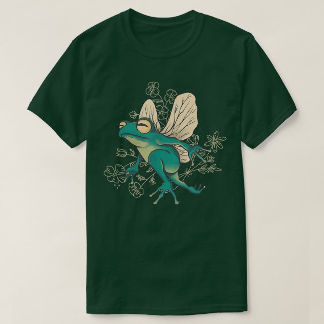 Cute Fairy Frog with Wings and Floral Elements  T Shirt (Design framsida)