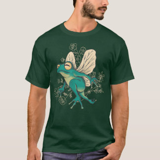 Cute Fairy Frog with Wings and Floral Elements  T Shirt