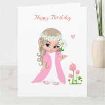 Cute Fairy Girl med Flower Birday Card