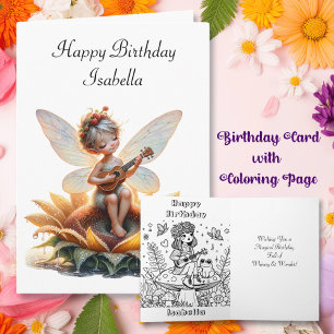 Cute Fairy Girl with Viola on Flower Birday Kort