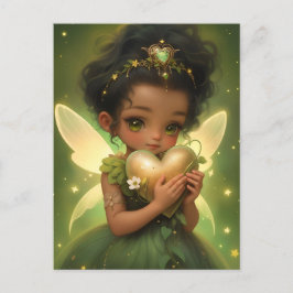 Cute Fairy Holding a Golden Heart Vykort