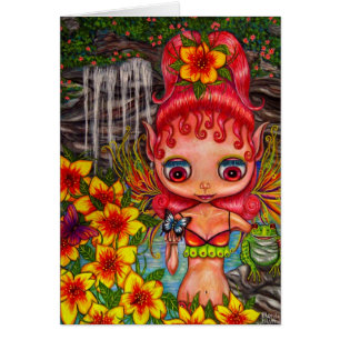 Cute Fairy in a Tropical Paradise with Waterfall Hälsningskort