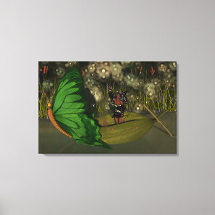 Cute Fairy in Boat with Fireflies Canvastryck