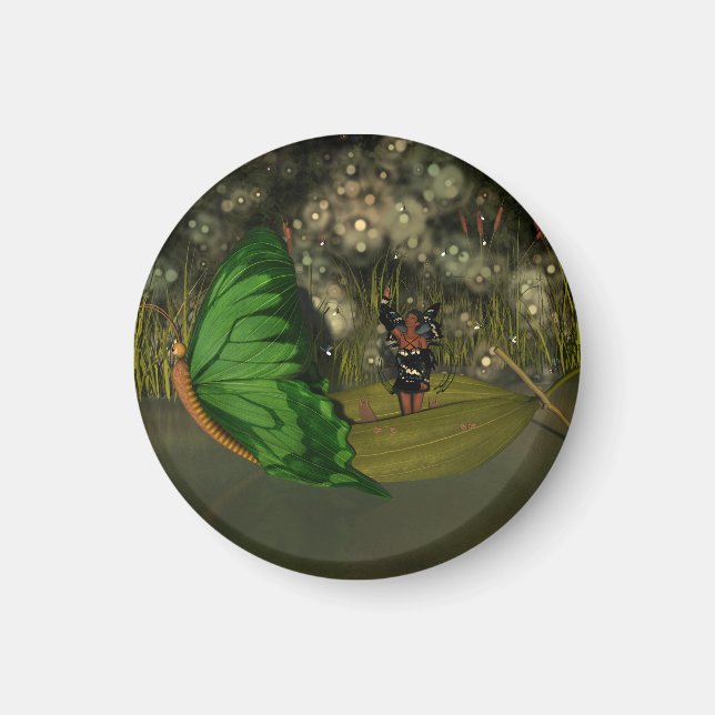 Cute Fairy in Boat with Fireflies Magnet (Framsidan)
