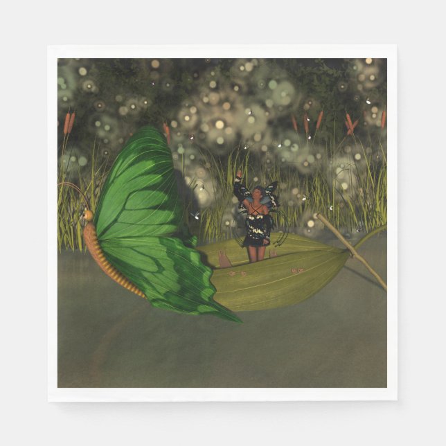 Cute Fairy in Boat with Fireflies Pappersservett (Framsidan)