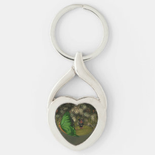 Cute Fairy in Boat with Fireflies Twisted Heart Silverfärgad Nyckelring