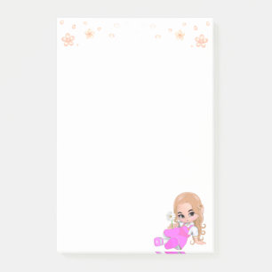 Cute Fairy in Rosa on White Post-it Block