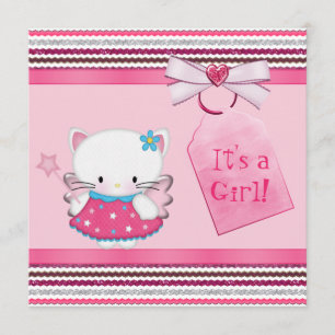 Cute Fairy Kattunge Rosa Baby Shower Inbjudningar