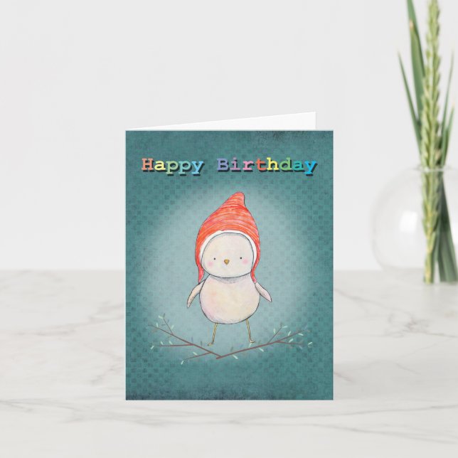 Cute Fairy Little Bird Pixy Hat Rainbow Birthday Kort (Framsida)
