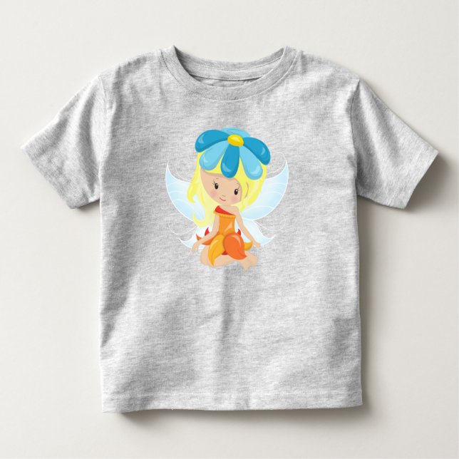 Cute Fairy, Magic Fairy, Blonde Hair, Flowers T Shirt (Framsida)