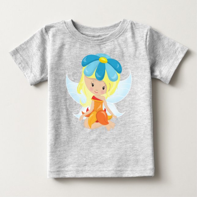 Cute Fairy, Magic Fairy, Blonde Hair, Flowers T Shirt (Framsida)