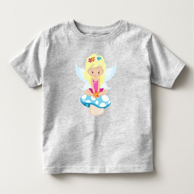 Cute Fairy, Magic Fairy, Blonde Hair, Mushroom T Shirt (Framsida)