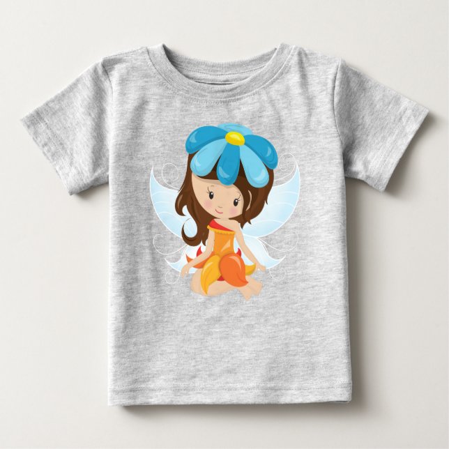 Cute Fairy, Magic Fairy, Brown Hair, Flowers T Shirt (Framsida)