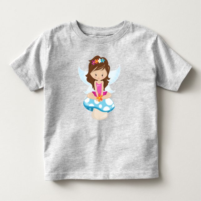 Cute Fairy, Magic Fairy, Brown Hair, Mushroom T Shirt (Framsida)