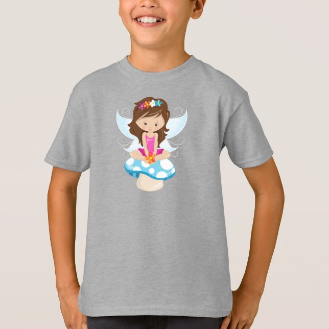 Cute Fairy, Magic Fairy, Brown Hair, Mushroom T Shirt (Framsida)