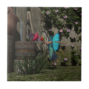 Cute Fairy Matar ett fåglar Kakelplatta