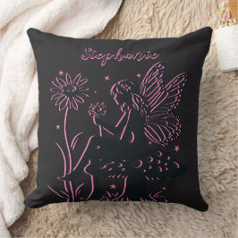 Cute Fairy Mushroom och Flower Black & Rosa Kudde