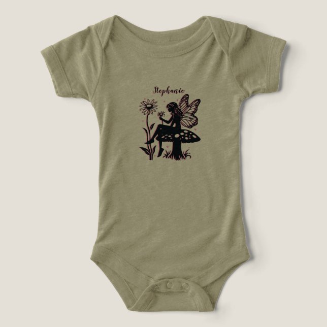 Cute Fairy Mushroom och Flower Black & Rosa T Shirt (Design Framsida)