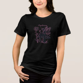 Cute Fairy Mushroom och Flower Black & Rosa T Shirt