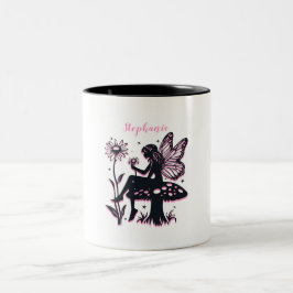 Cute Fairy Mushroom och Flower Black & Rosa Två-Tonad Mugg